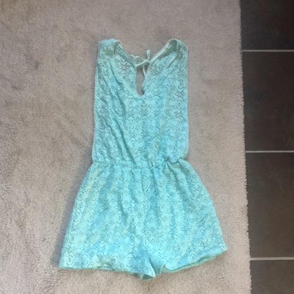 Pitaya Pants - Aqua/sea foam green/mint playsuit/romper sz S